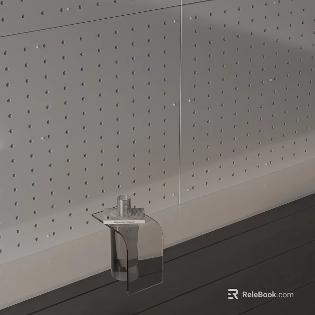 Modern Silver Metal Side Table with Minimalist Design Against Perforated Wall Panel 3d model