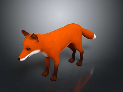 3D Orange Fox Game Character Standing with Realistic Fur and Reflection 3d model