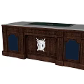 Dark Wooden Desk With Intricate Carved Details And Gold Accents Green Tabletop
