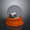Decorative Snow Globe With Small Snow Covered House Green Tree And Wooden Base