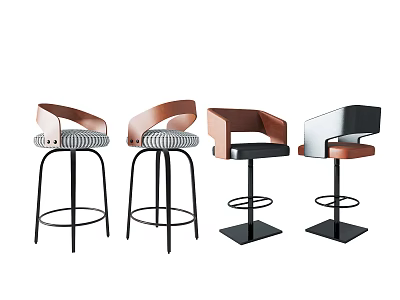 Modern Bar Stools With Armrests Copper And Black Metal Frames Fabric Seats 3d model