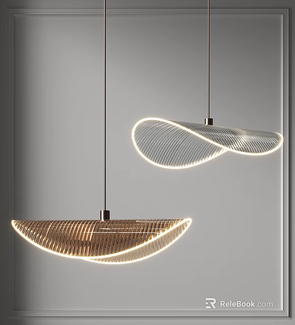 Modern Wavy Pendant Lights with Curved Metal Design and Warm Illumination 3d model 