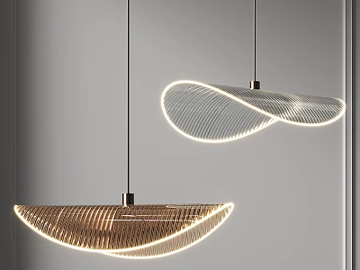 Modern Wavy Pendant Lights with Curved Metal Design and Warm Illumination 3d model