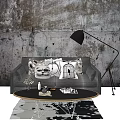 Two Seater Sofa With Throw Pillows Gray Textured Wall Floor Lamp And Coffee Table
