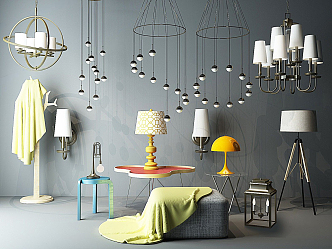 Modern lamp combination chandelier lamp round several combination 3d model