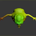 Green Slime Creature With Outstretched Arms Sticking Out Tongue Red Eyes Gray Background Floor Reflection
