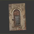 Vintage Architectural Element With Arched Window Brick Frame And Weathered Surface 3d model