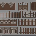 Various Decorative Wooden Fence Designs with Different Patterns and Styles 3d model