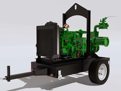 Trailer Mounted Industrial Equipment With Green Engine Radiator And Piping System 3d model