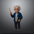Cartoon Einstein Character Holding Pointer Stick And Book In Blue Coat