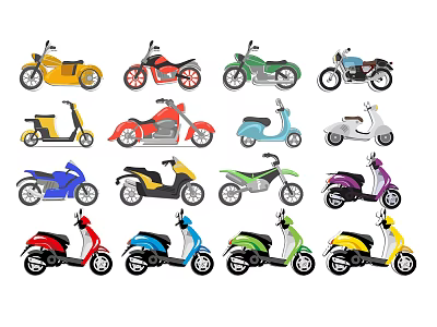 Colorful Collection of Various Motorcycles and Scooters in Different Styles and Designs 3d model