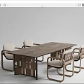 Modern Wooden Dining Table Set With Planked Top And Upholstered Chairs 3d model