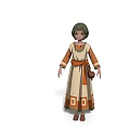 Woman With Green Hair In Beige And Orange Long Dress With Geometric Patterns And Belt