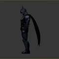 Detailed Batman 3D Model Standing In Black Costume With Blue Emblem And Red Eyes