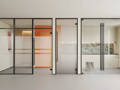 Modern Sleek Interior Swing Door With Glass Panel And Metal Frame Design 3d model