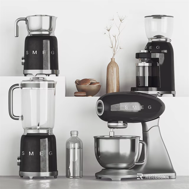 Stylish SMEG Kitchen Appliances Featuring Blender Coffee Maker And Mixer Design 3d model 