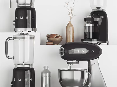Stylish SMEG Kitchen Appliances Featuring Blender Coffee Maker And Mixer Design 3d model