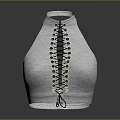 Stylish White High Neck Ribbed Knit Crop Top With Lace Up Front Design