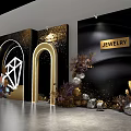 Luxury Event Passage With Brand Logos Golden Decorations And Floral Arrangements