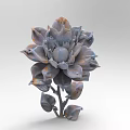 3D Modeled Plant Combination With Gray Blue Petals Orange Edges Leaves And Light Gray Background
