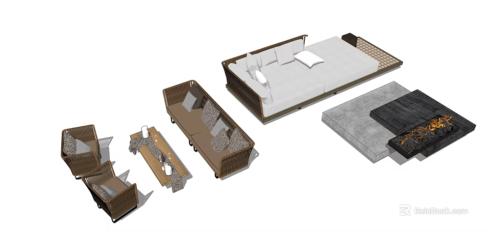 Modern Outdoor Sofa With Rattan Frame Comfortable Cushions And Modular Design 3d model