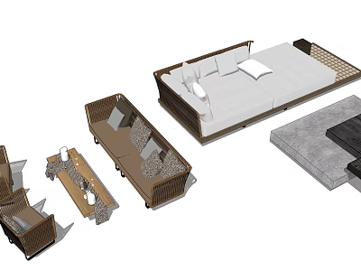 Modern Outdoor Sofa With Rattan Frame Comfortable Cushions And Modular Design 3d model