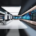 Modern Monitoring Room Interior Design With Multiple Digital Screens And Control Consoles