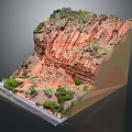 Modern Red Mountain Terrain Model With Layered Rocks And Green Vegetation 3d model