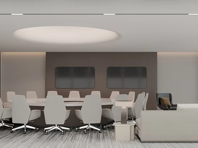 Modern Conference Room Interior With Large Meeting Table Ergonomic Chairs And Wall Screens 3d model