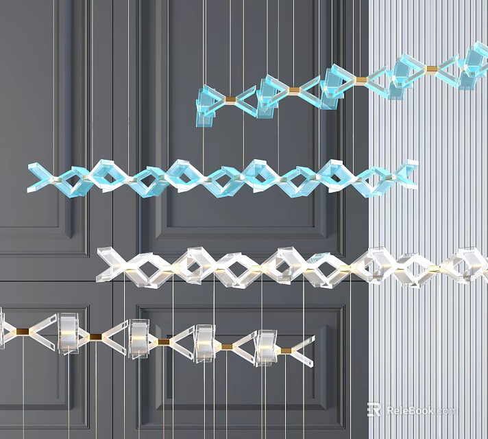Modern Geometric Chandelier Design With Blue And Transparent Glass Elements For Interior Decor 3d model 
