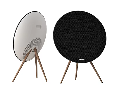 Wireless Speakers With Circular Design White And Black Wooden Tripod Stands 3d model