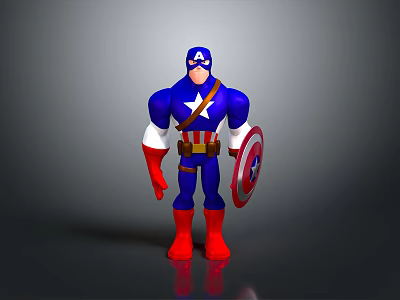 Cartoon Captain America Character In Blue Uniform With Star Emblem And Shield 3d model