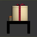 Golden Storage Buckets With Red Bows And Small Container On Black Table For Daily Use