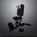 Black Fitness Exercise Bench With White Towel Black Dumbbells And Blue Water Bottle