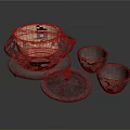 Traditional Woven Tea Set with Teapot Lid and Two Small Matching Cups