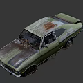 Abandoned Green Vintage Car With Rusty Body Broken Windows And Fallen Leaves