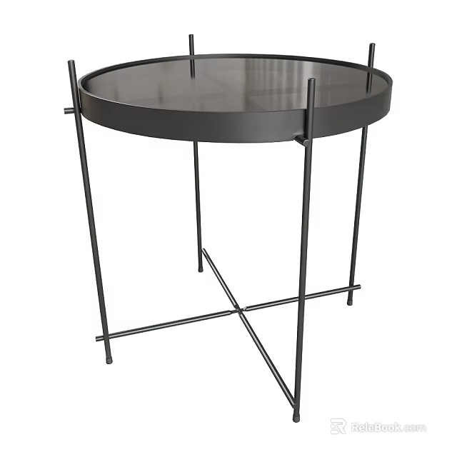 Modern Minimalist Side Table With Round Top And Black Metal Frame 3d model