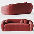 Red Curved Velvet Sofa with Round Pillows Modern Design Comfortable Upholstered Seating