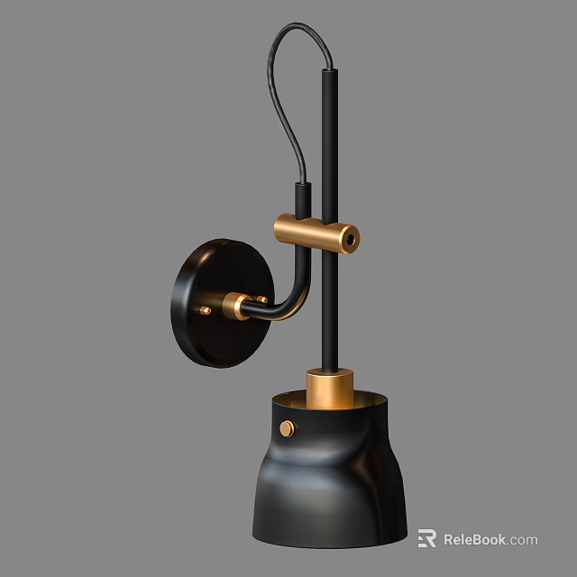 Modern Black and Gold Table Lamp with Adjustable Metal Arm and Minimalist Design 3d model 