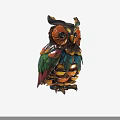 Artistic Handcrafted Owl Sculpture with Vibrant Colorful Feathers Detailed Design for Decor