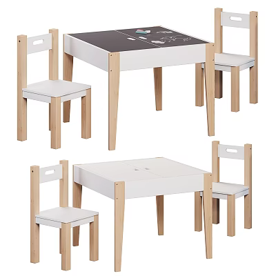 Kids Wooden Study Table with Matching Chairs for Activity and Play Room 3d model