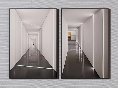Modern Wall Art Featuring Long Corridor Design With Smooth Floors And Light Effects 3d model