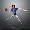 Cartoon American Football Player In Blue Jersey Number 8 With Red Black Helmet Holding Football