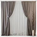 Gray Curtains With White Sheer Panels And Tiebacks In Modern Interior Decor 3d model