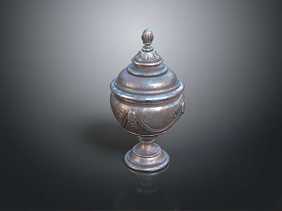 Silver Decorative Urn With Intricate Carvings Ornate Lid And Pedestal Base 3d model