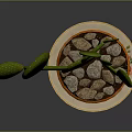 Green Cactus Plant in Orange Pot with Decorative Saucer on Gray Background