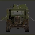 Vintage Green Truck With Rusty Body And Mechanical Device On Flatbed