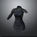Stylish Gray High Neck Dress With Long Sleeves Metallic Ring Shoulder And Striped Hem