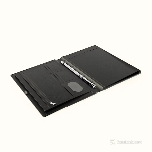 Black Open Folder Interior Design With Notebook Pen and Card Slots 3d model