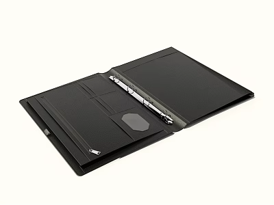 Black Open Folder Interior Design With Notebook Pen and Card Slots 3d model